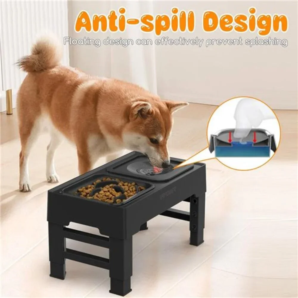 2-in-1 Elevated Slow Feeder Dog Bowls with No Spill Dog Water Bowl 4